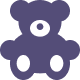 Purple teddy bear icon on black background.